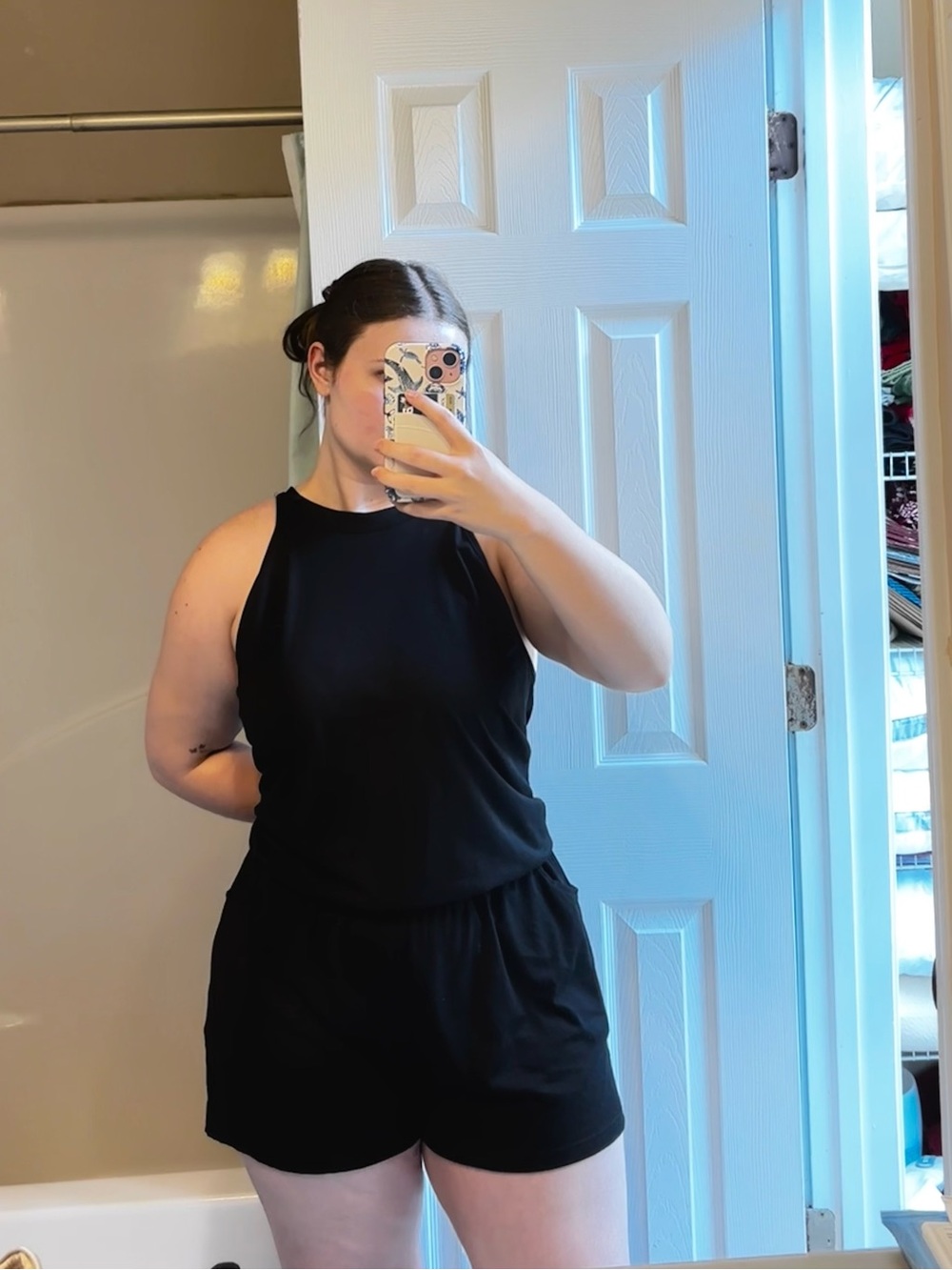 MEROKEETY Black Halter Neck Romper XL Sleeveless Pocket One Piece Casual Lounge